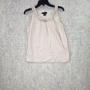 Maria Christina Beige Sleeveless Linen & Rayon Ruffled Neckline Womens Top